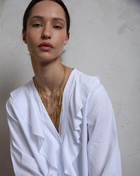 Blusa Cuello V Volantes Blanca