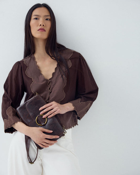 Blusa Manga Francesa Contraste Marrón