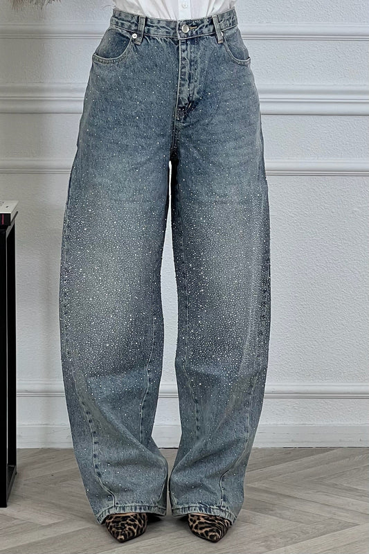 Maravillosos vaqueros holgados con purpurina - Azules