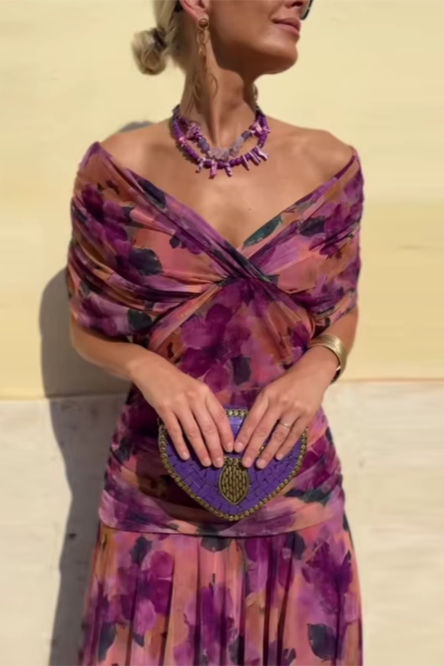 Veyla – Escote en V de punto, vestido maxi