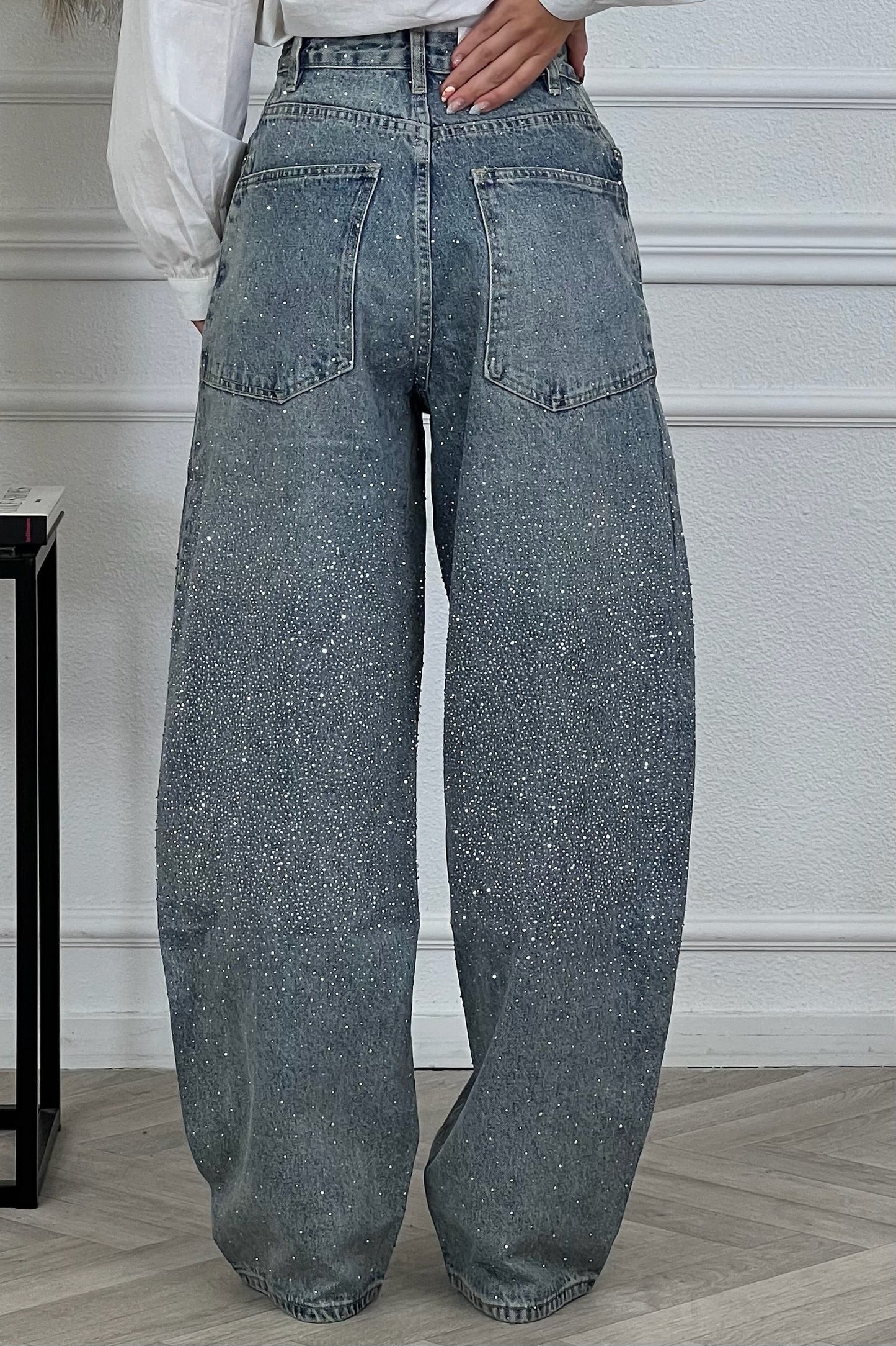 Maravillosos vaqueros holgados con purpurina - Azules