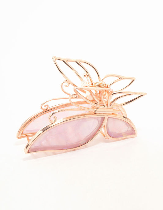 Pinza de acrílico rosa dorado con forma de mariposa