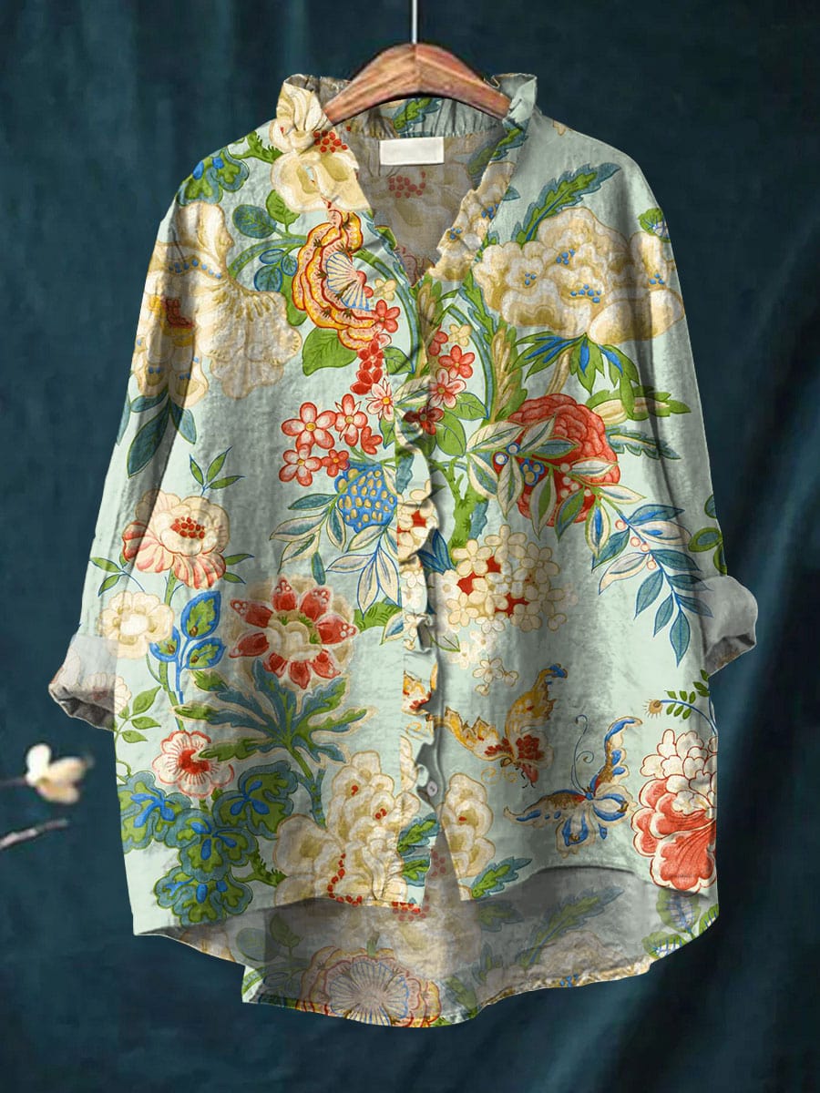 Cirela – Cuello con volantes, estampado floral, blusa
