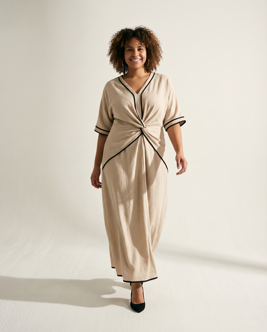 Sivora – Vestido midi de cintura definida Beige