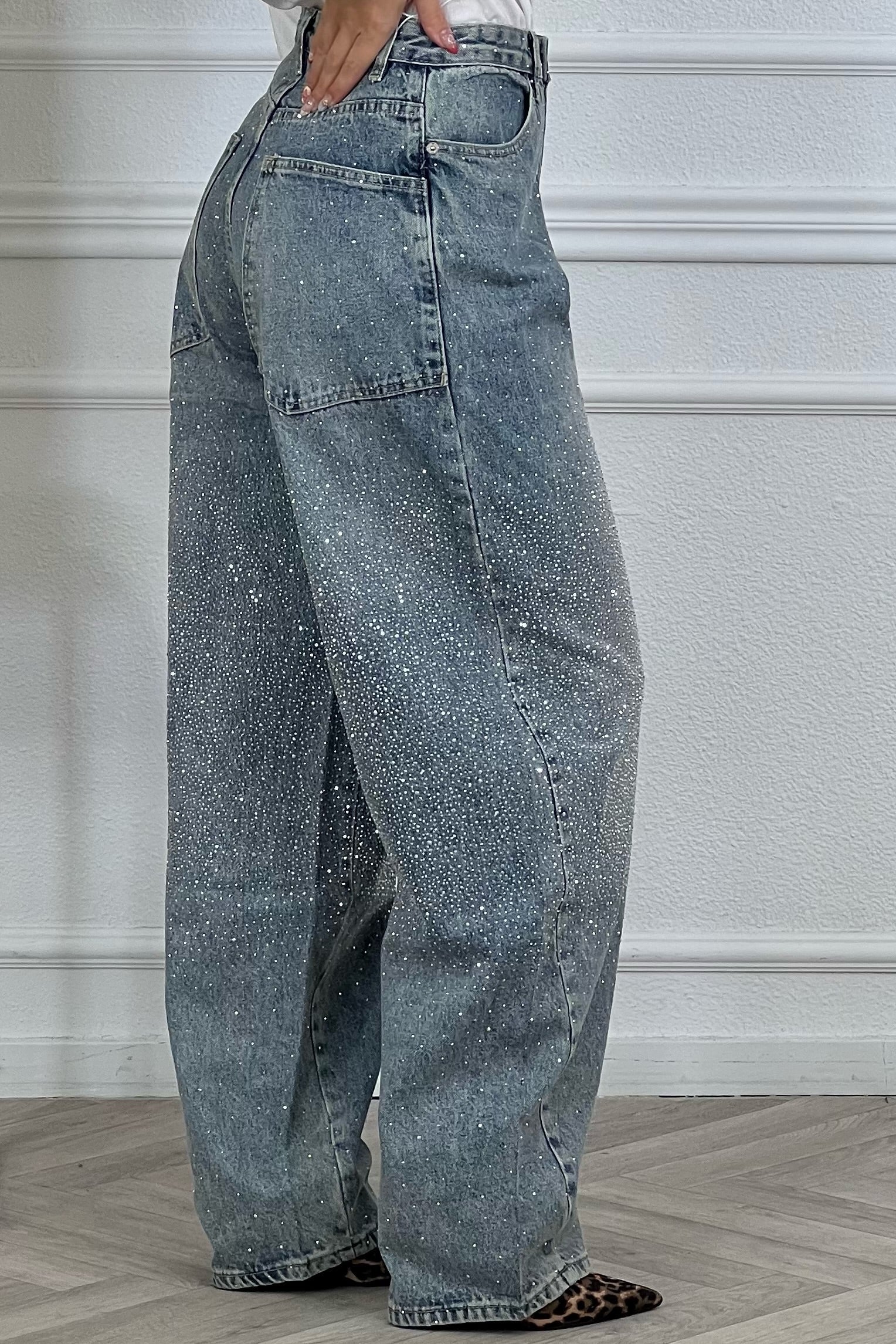 Maravillosos vaqueros holgados con purpurina - Azules