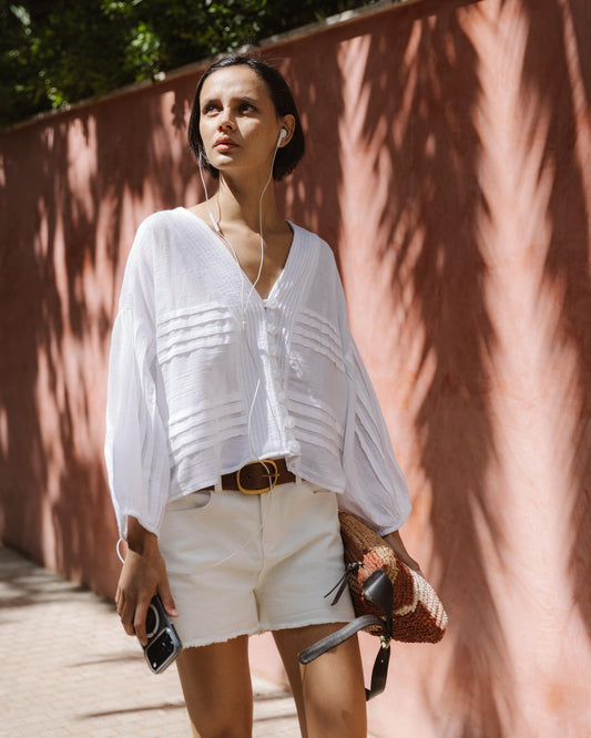 Blusa Pliegues Blanca