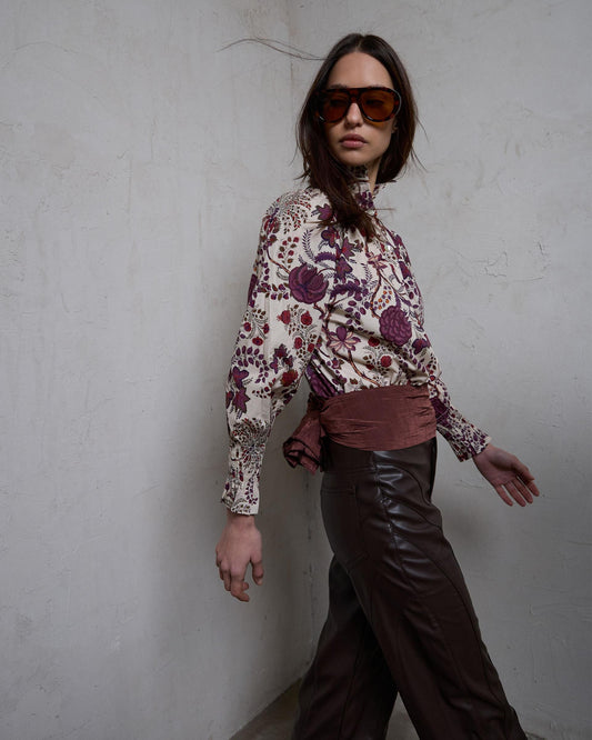 Blusa Nido De Abeja Cuello Estampado Floral Multicolor