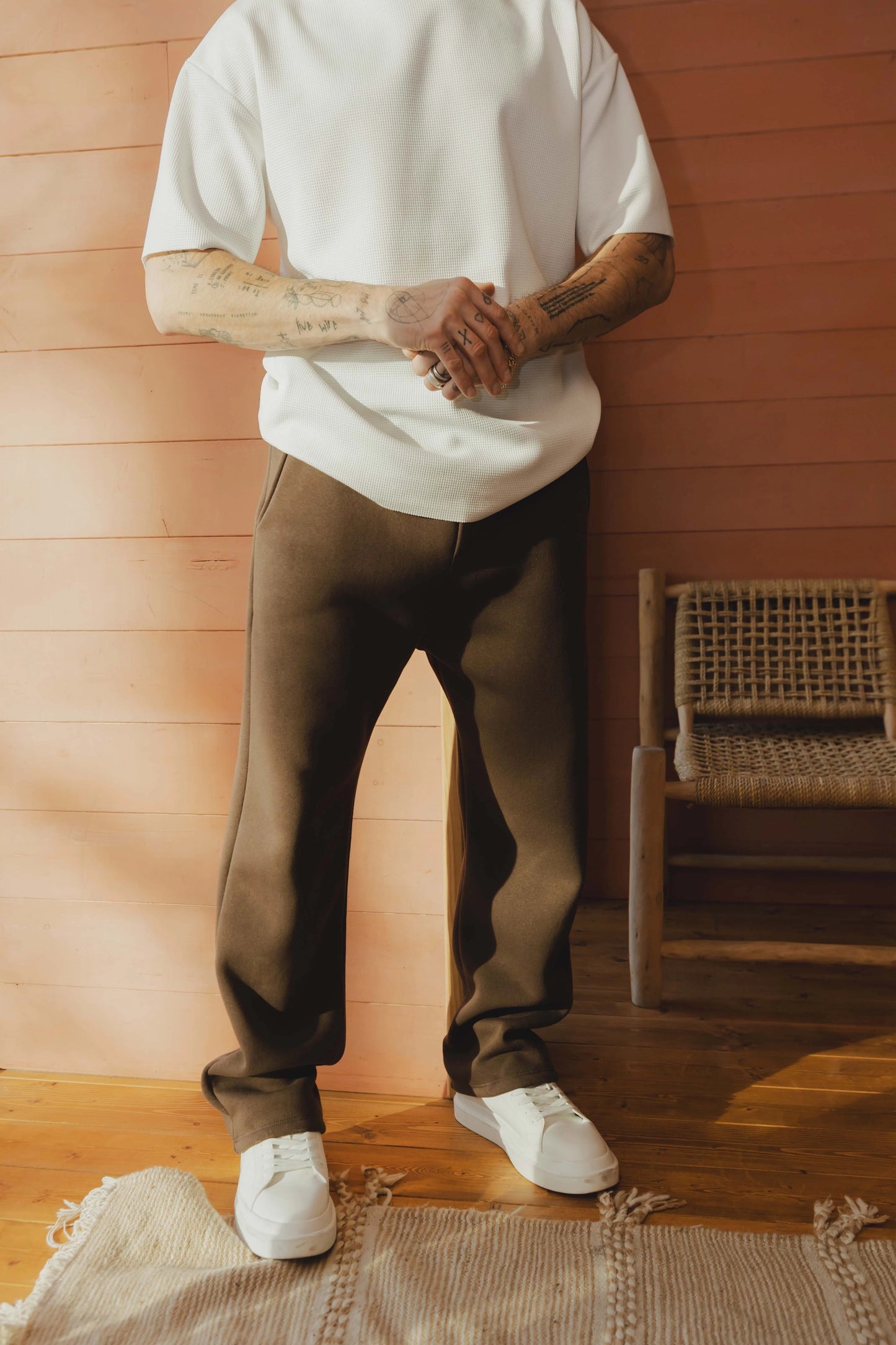 Pantalones de chándal lisos Marrón