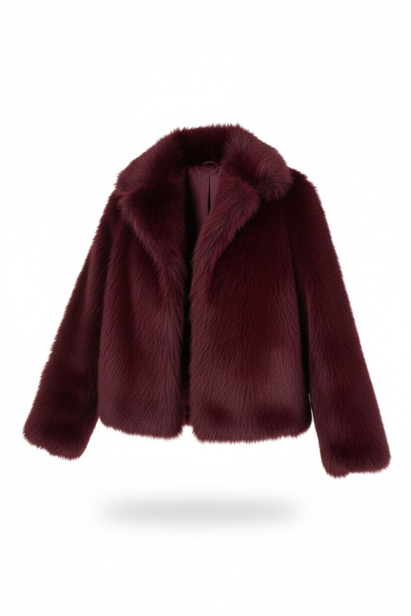 Chaqueta corta de pelo sintético burdeos