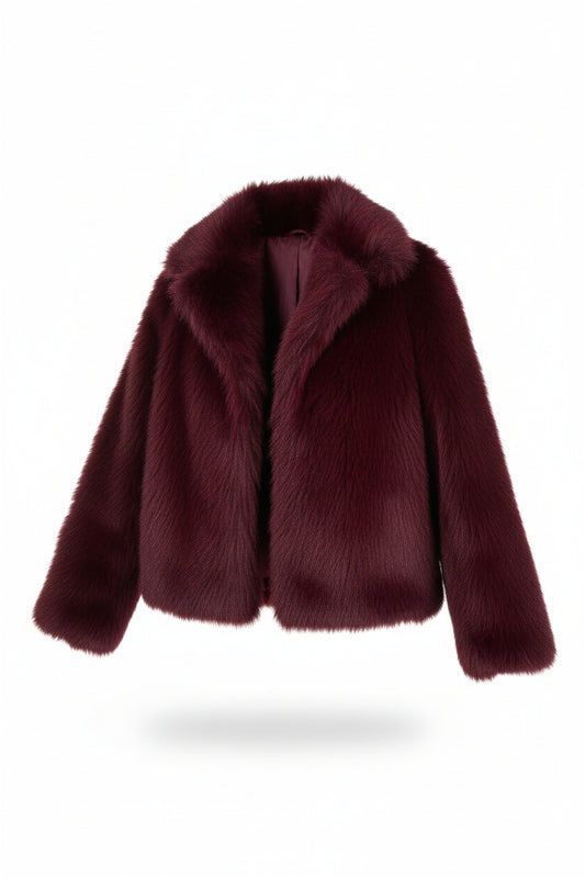 Chaqueta corta de pelo sintético burdeos