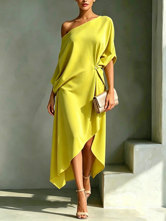 Elyra – De un solo hombro mezcla de algodón vestido Amarillo