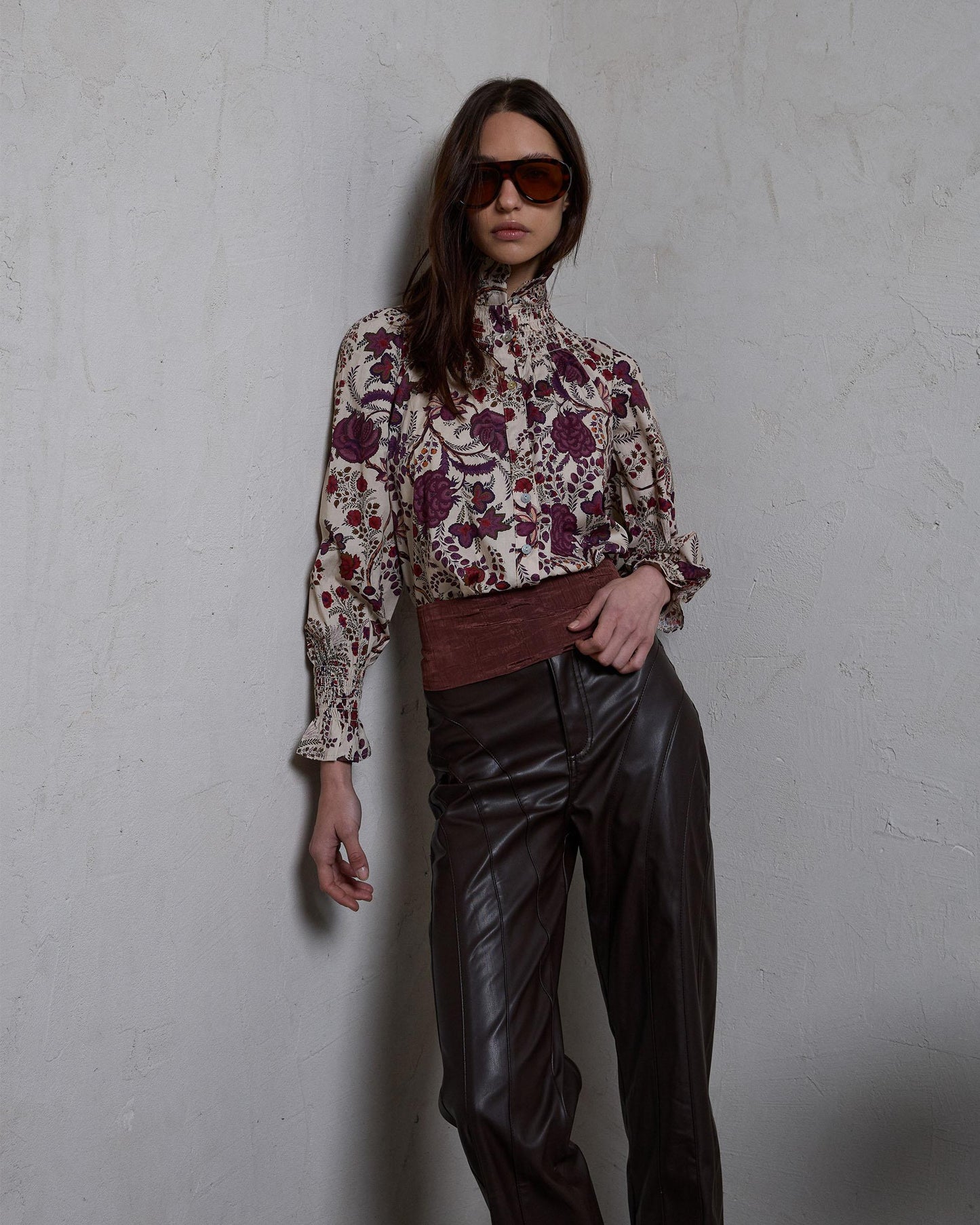 Blusa Nido De Abeja Cuello Estampado Floral Multicolor