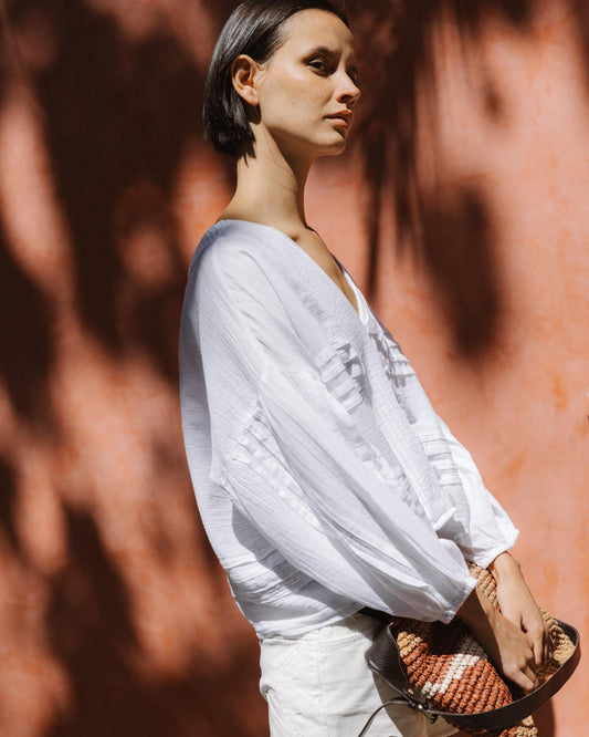 Blusa Pliegues Blanca