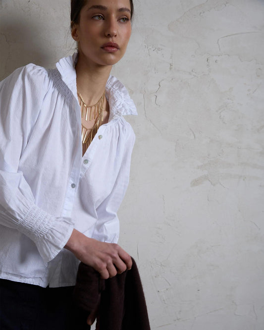 Blusa Nido De Abeja Cuello Blanca