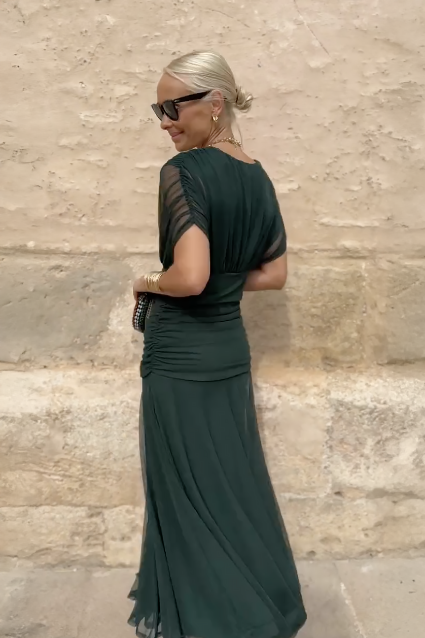 Veyla – Escote en V de punto, vestido maxi