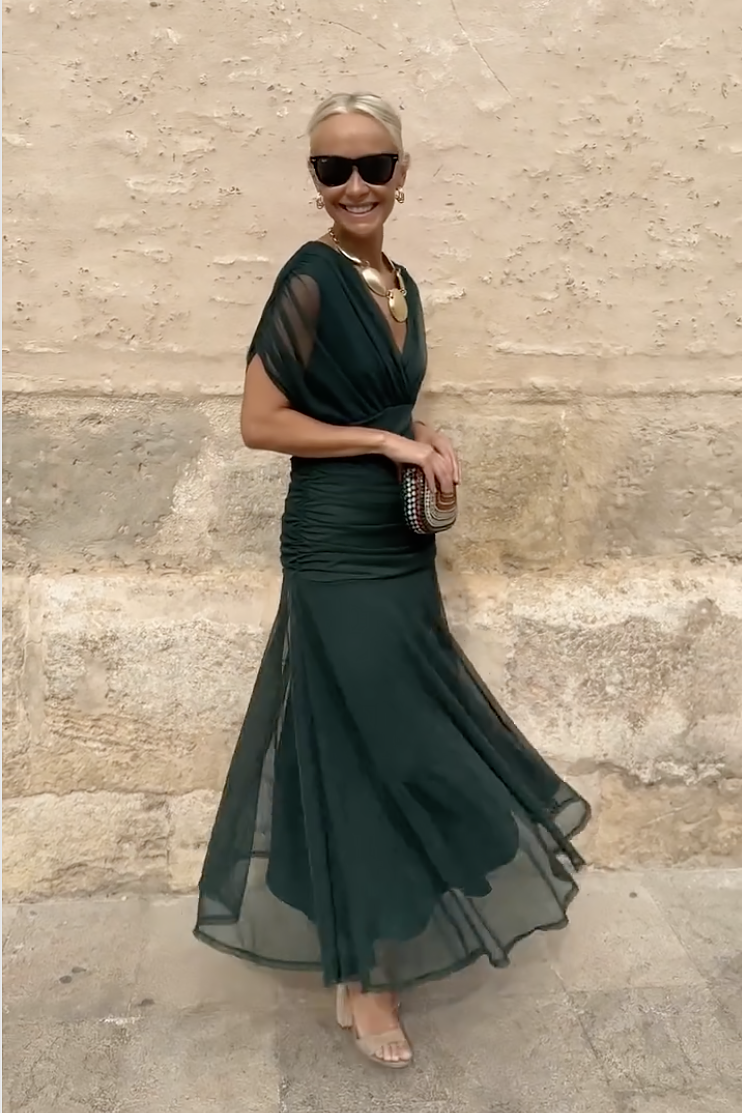 Veyla – Escote en V de punto, vestido maxi