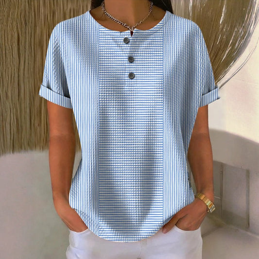 Nivora – A rayas de mezcla de algodón blusa Azul