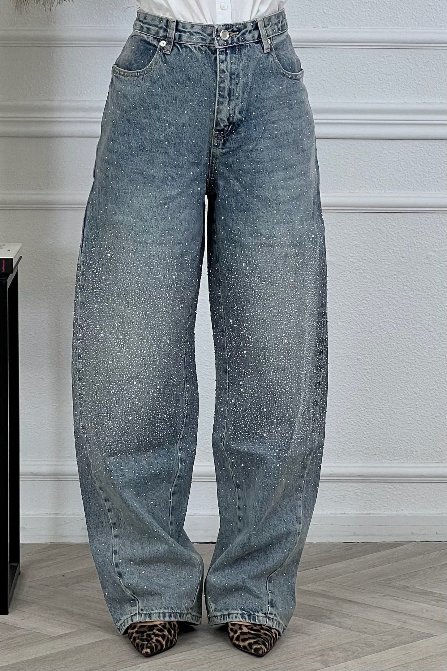 Maravillosos vaqueros holgados con purpurina - Azules