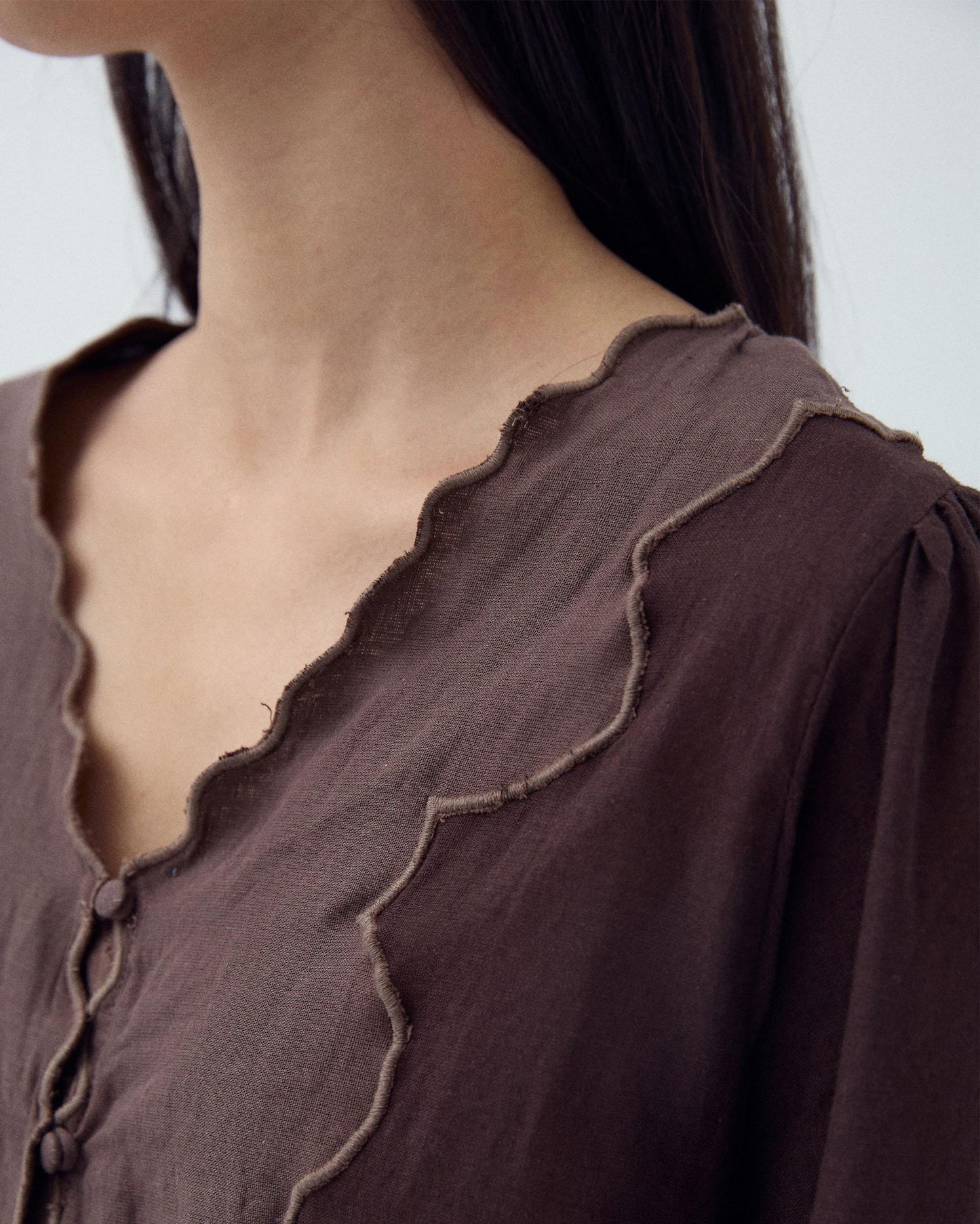 Blusa Manga Francesa Contraste Marrón