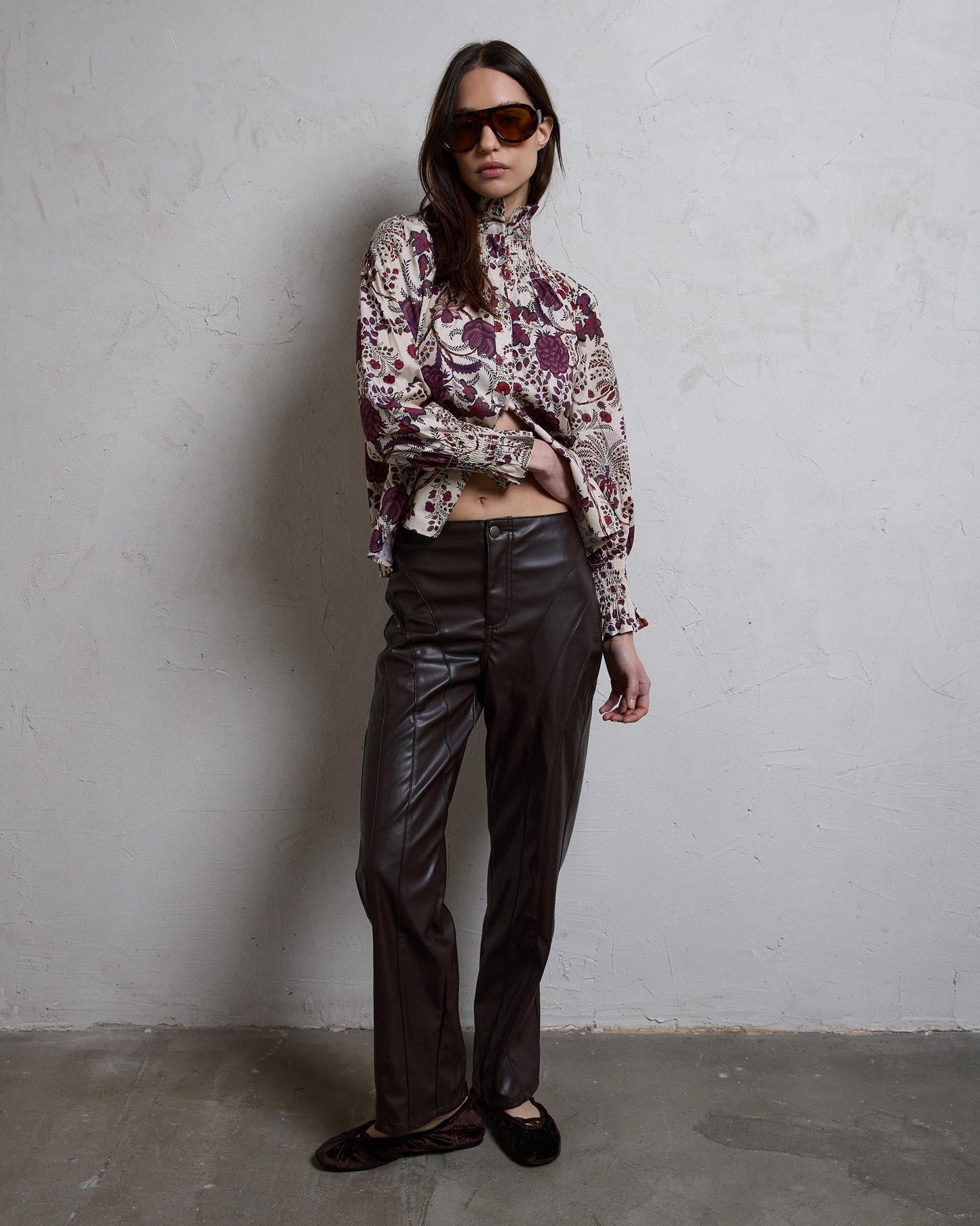 Blusa Nido De Abeja Cuello Estampado Floral Multicolor