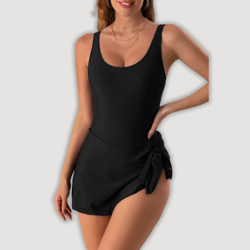 Calira – Con falda y lazo lateral, de punto elástico, traje de baño