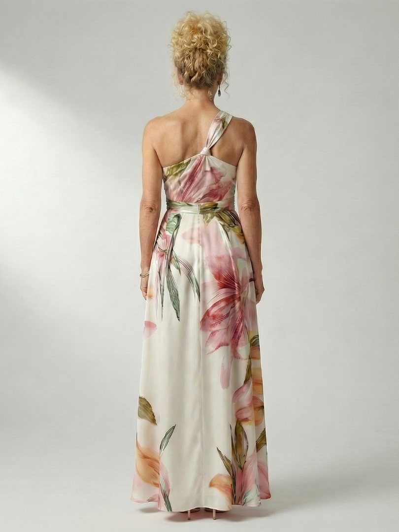 Mevara – Cuello halter en estampado floral, vestido maxi