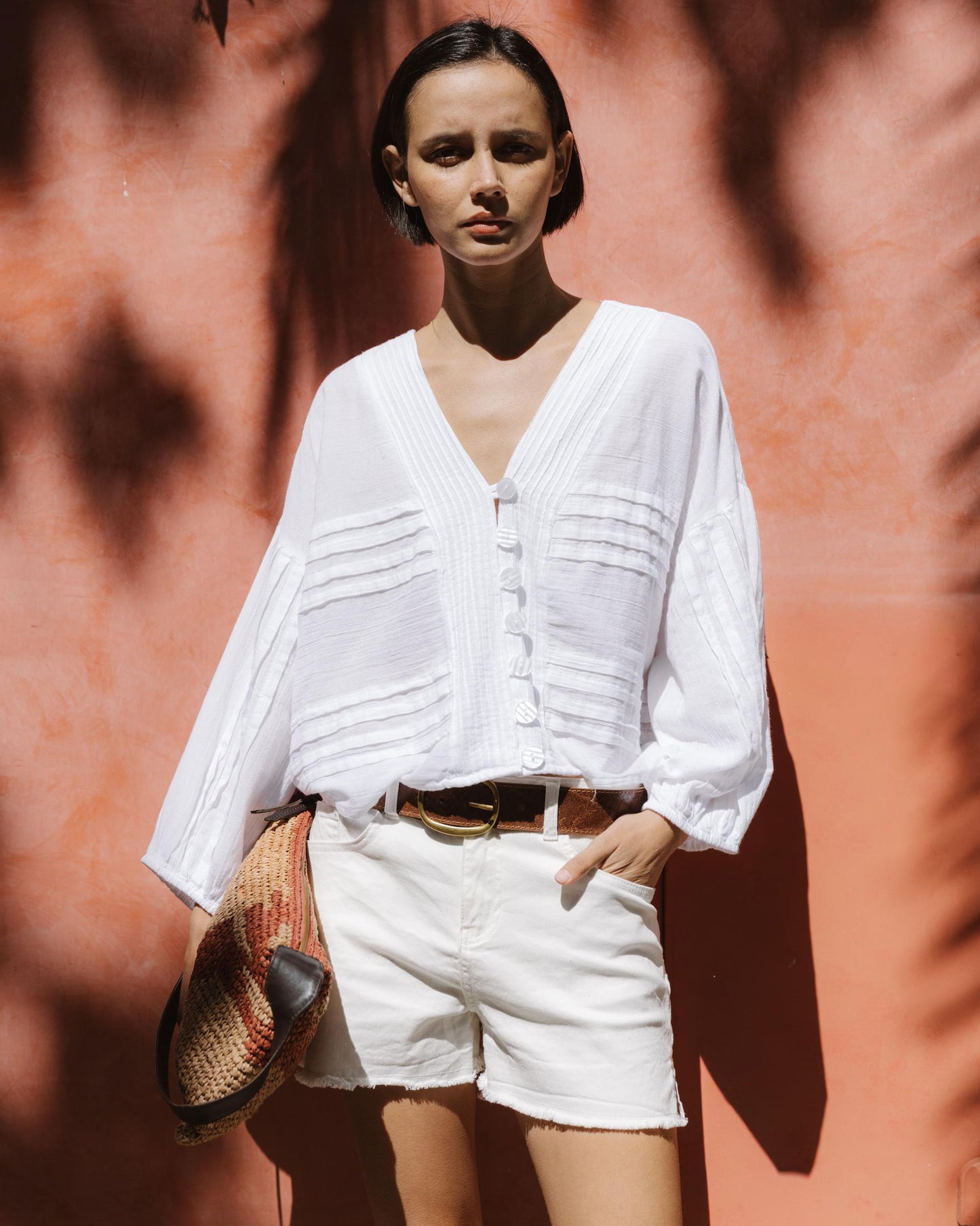 Blusa Pliegues Blanca