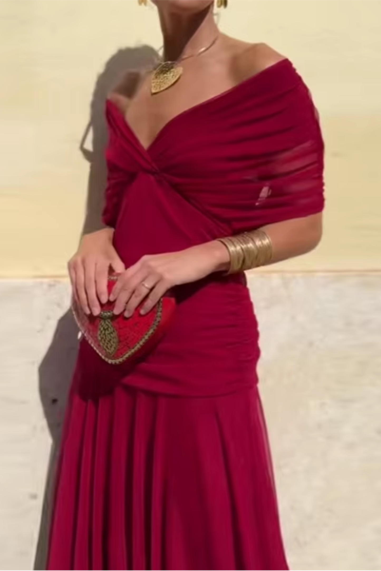 Veyla – Escote en V de punto, vestido maxi