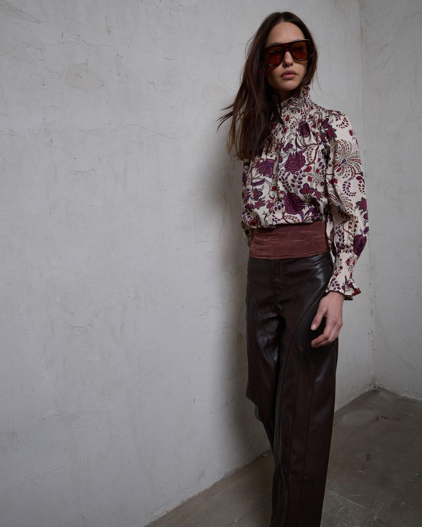 Blusa Nido De Abeja Cuello Estampado Floral Multicolor