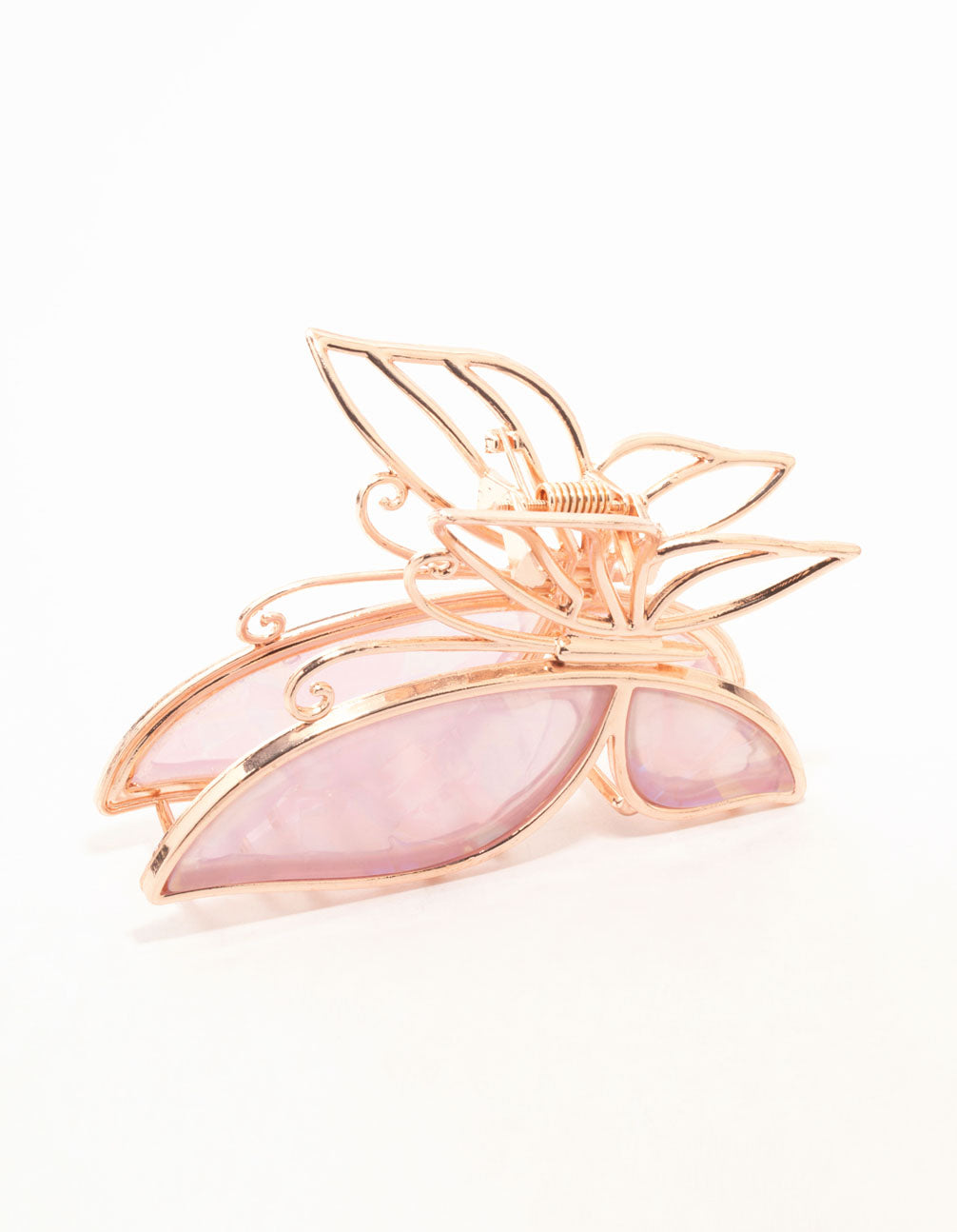 Pinza de acrílico rosa dorado con forma de mariposa