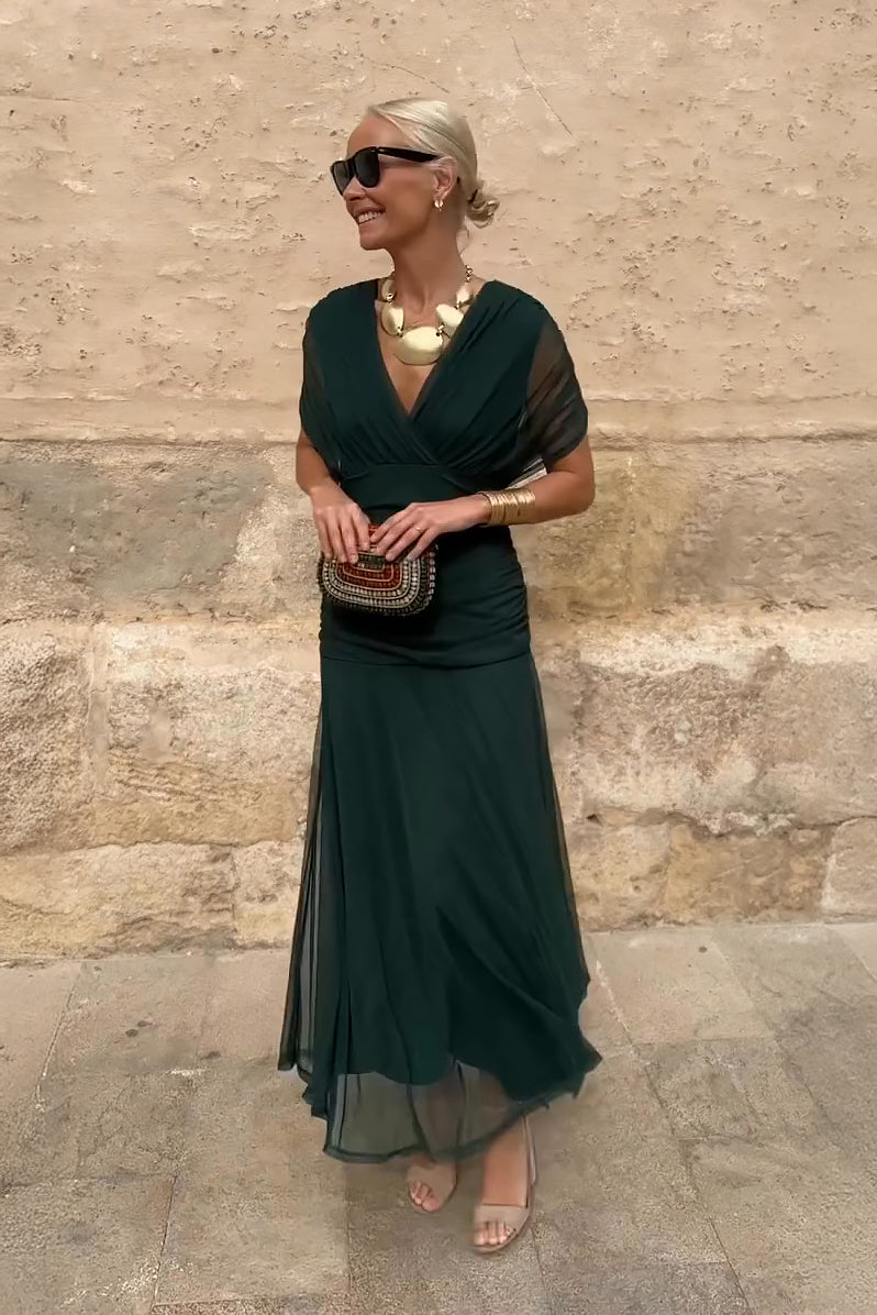 Veyla – Escote en V de punto, vestido maxi