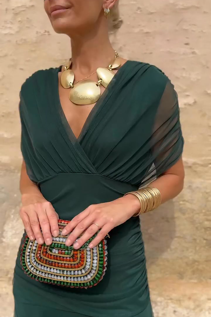 Veyla – Escote en V de punto, vestido maxi