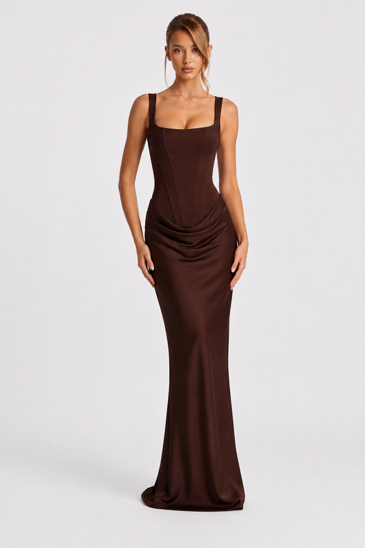 Rheva – Con corsé, vestido maxi Moca
