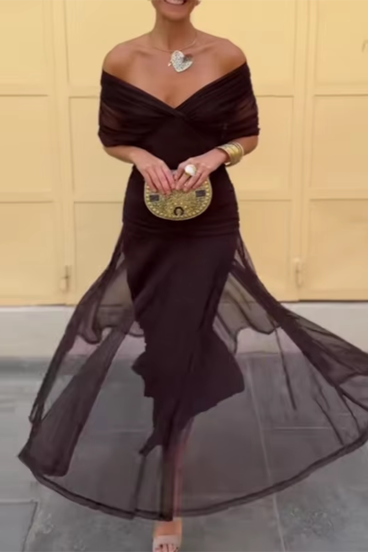 Veyla – Escote en V de punto, vestido maxi
