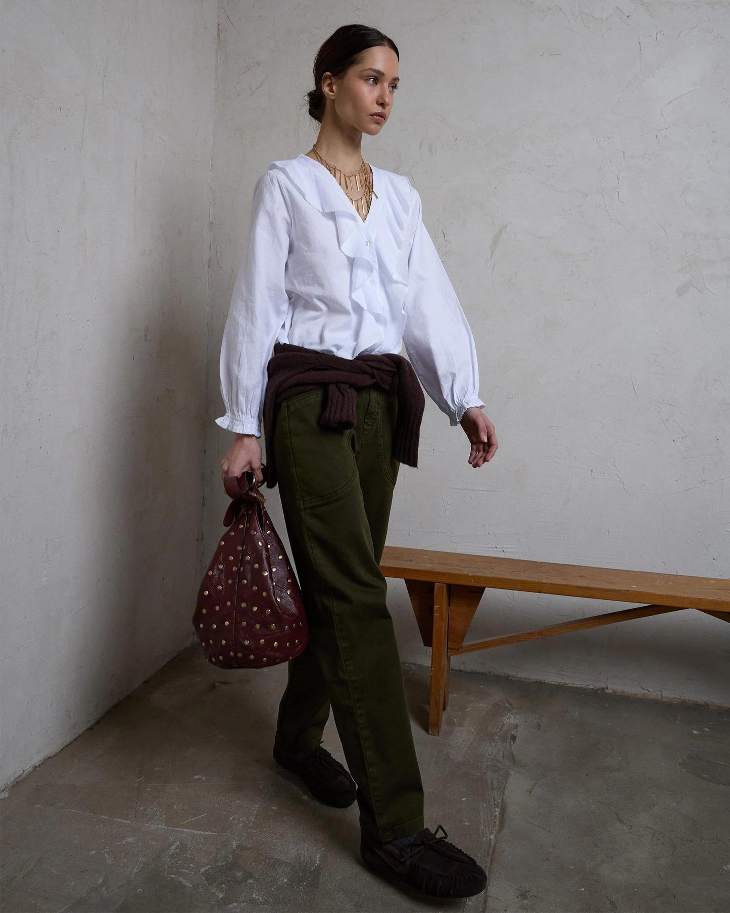 Blusa Cuello V Volantes Blanca