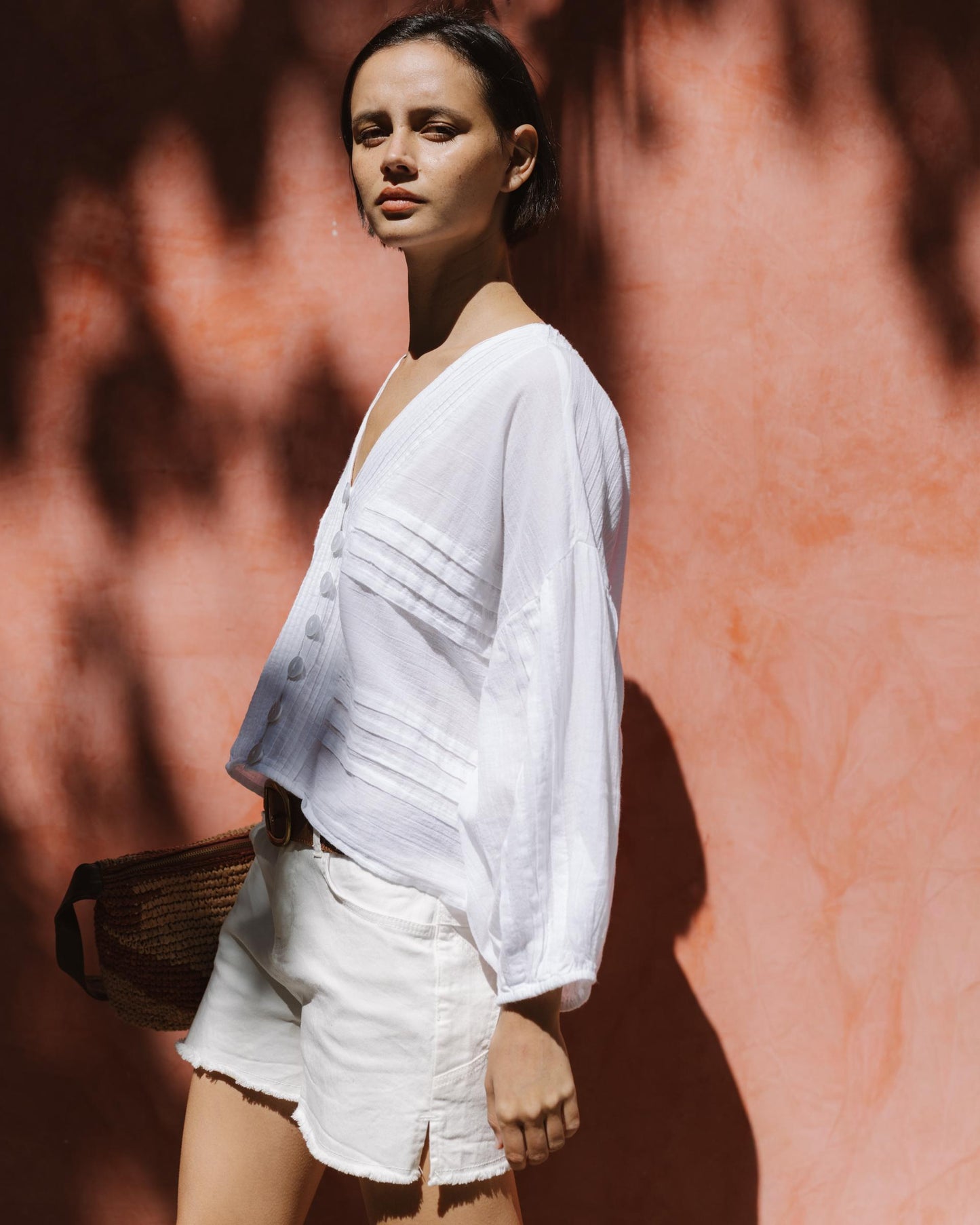 Blusa Pliegues Blanca