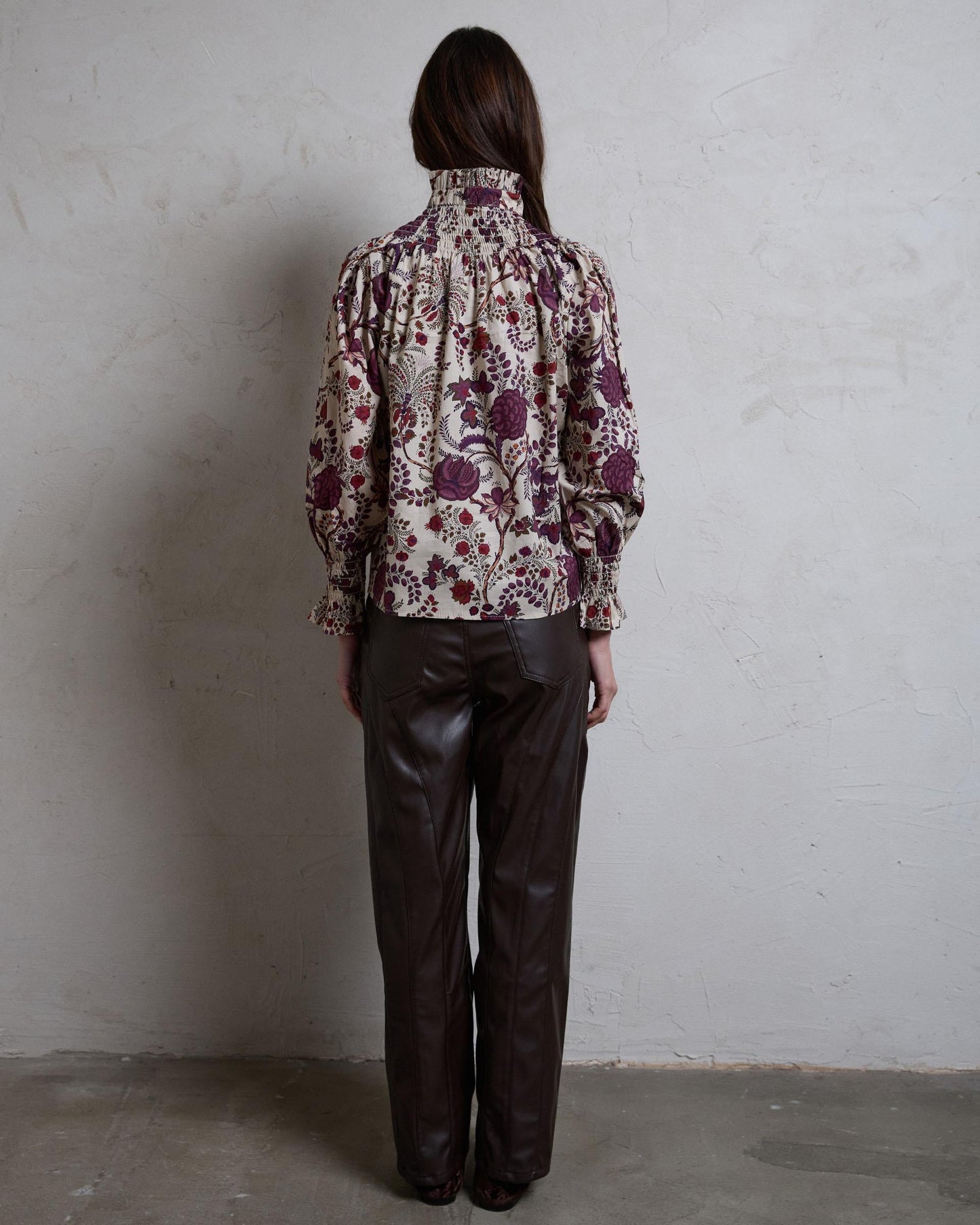 Blusa Nido De Abeja Cuello Estampado Floral Multicolor