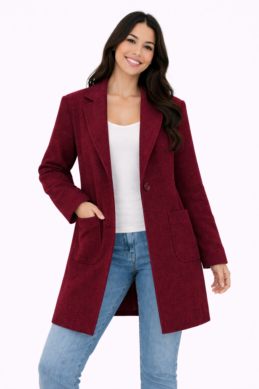 Abrigo Teddy Otoño Talla Única (38-46) Rojo Burdeos