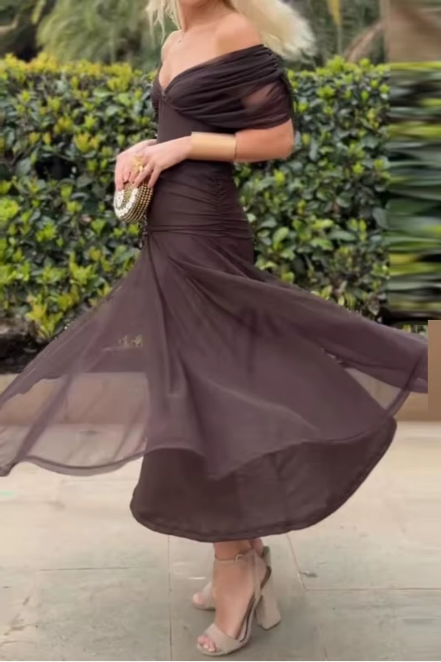 Veyla – Escote en V de punto, vestido maxi