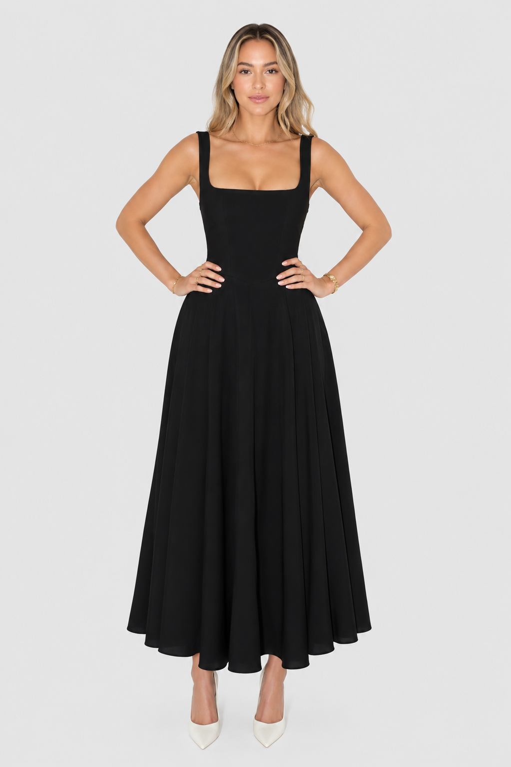 Kelara – Cuello cuadrado de punto vestido