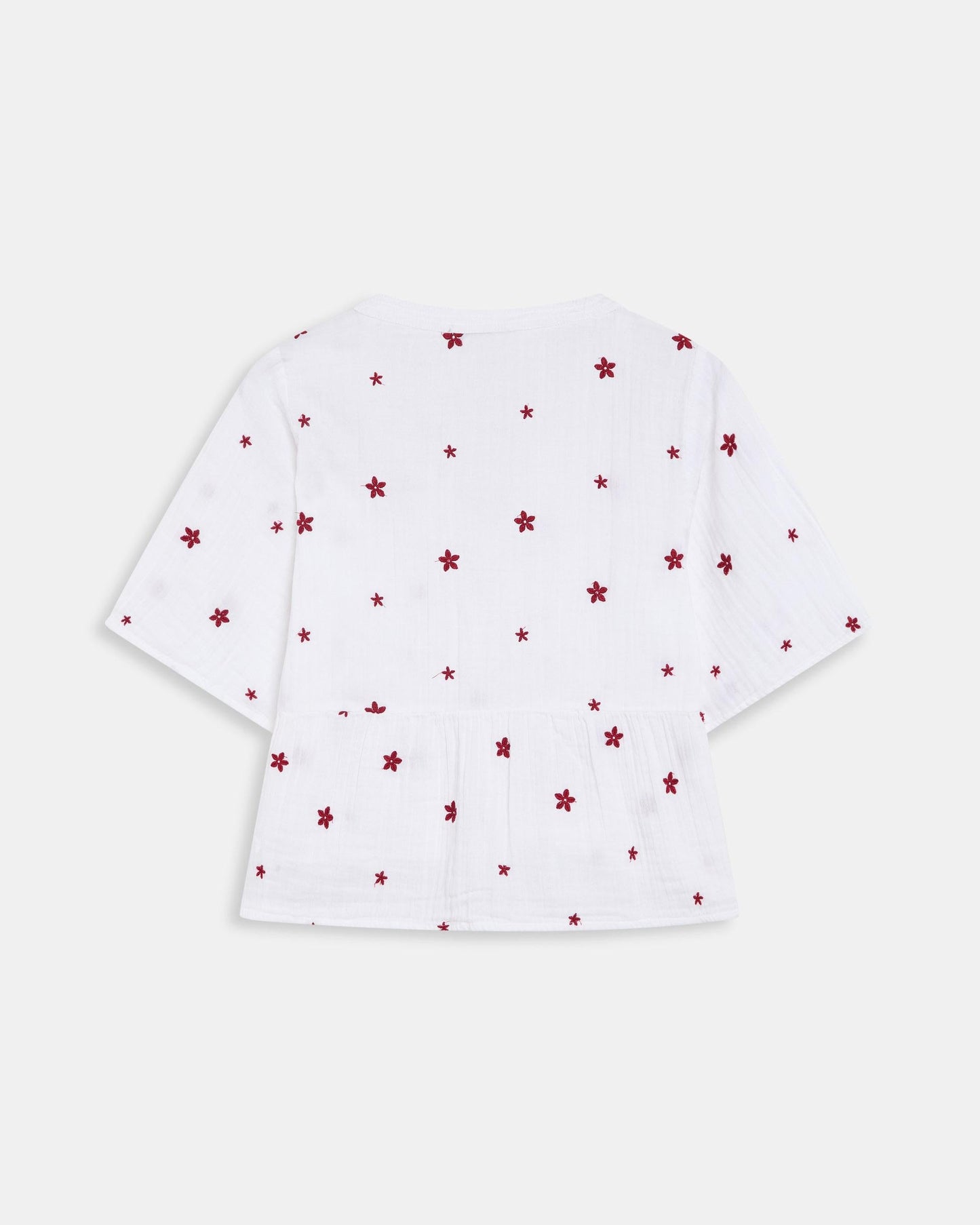 Blusa Escote Pico Bordados Florales Blanca