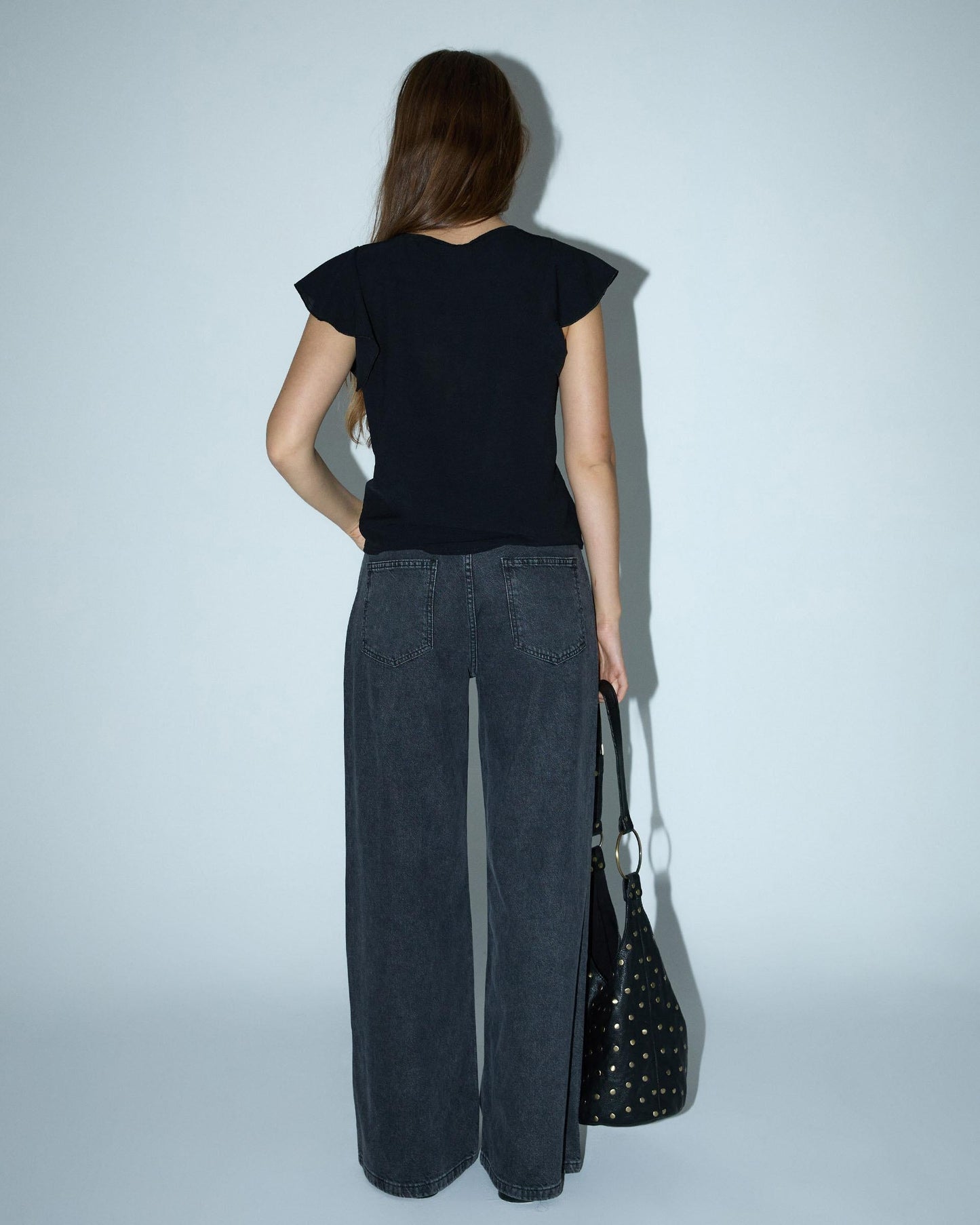 Blusa Manga Corta Frunce Negro