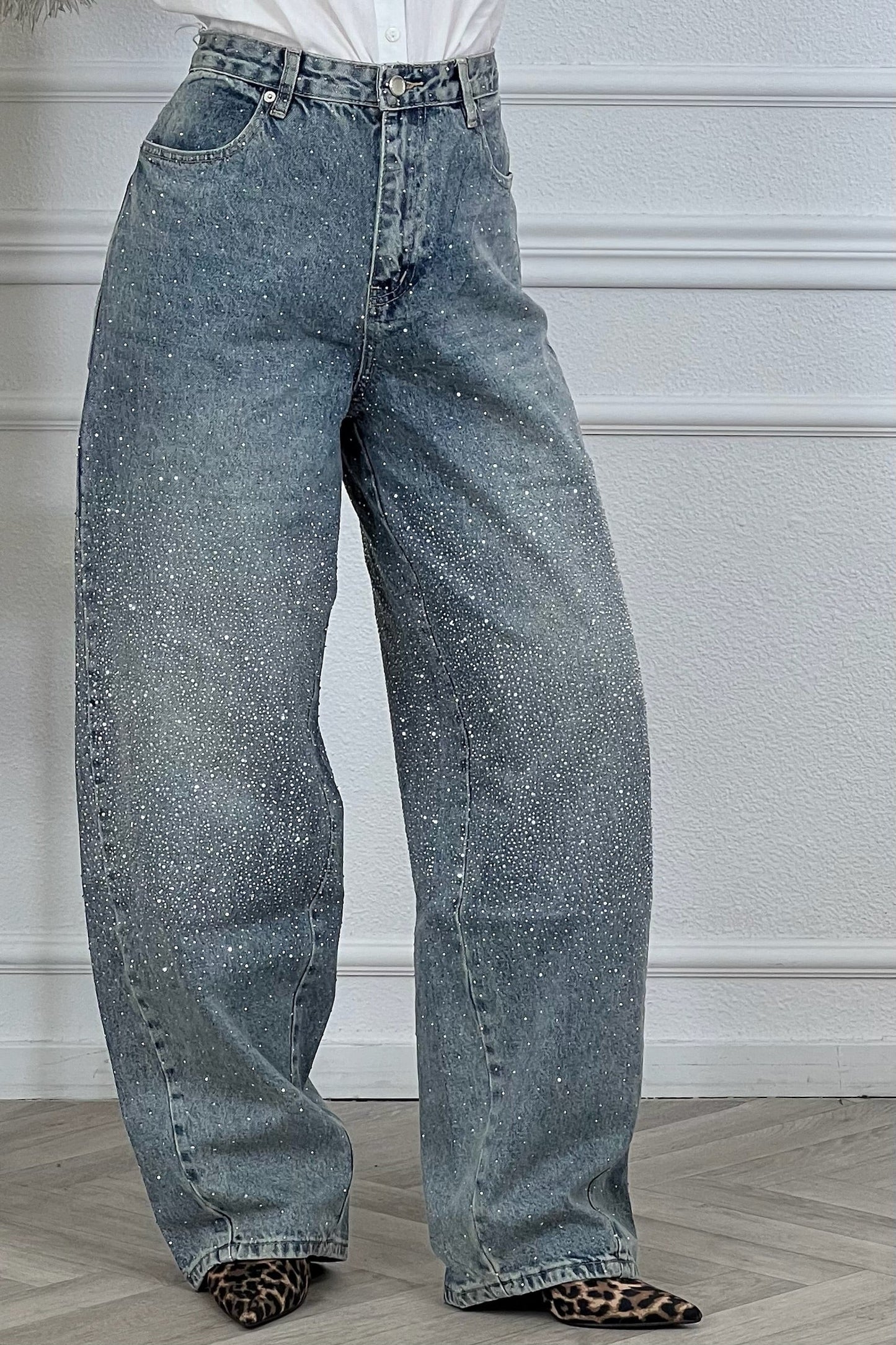 Maravillosos vaqueros holgados con purpurina - Azules