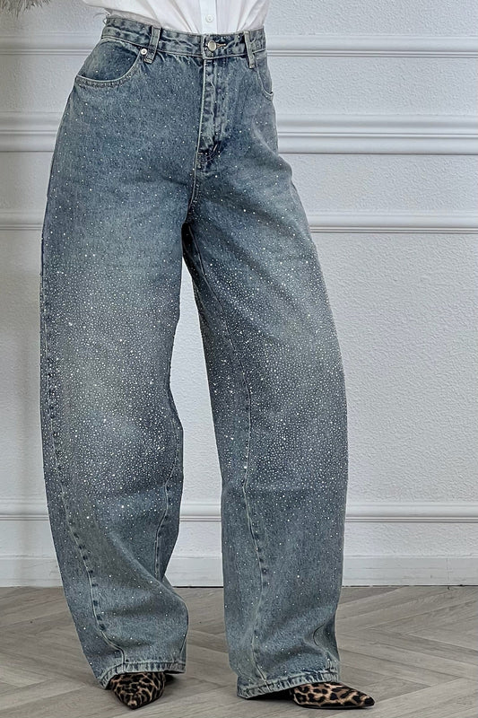 Maravillosos vaqueros holgados con purpurina - Azules