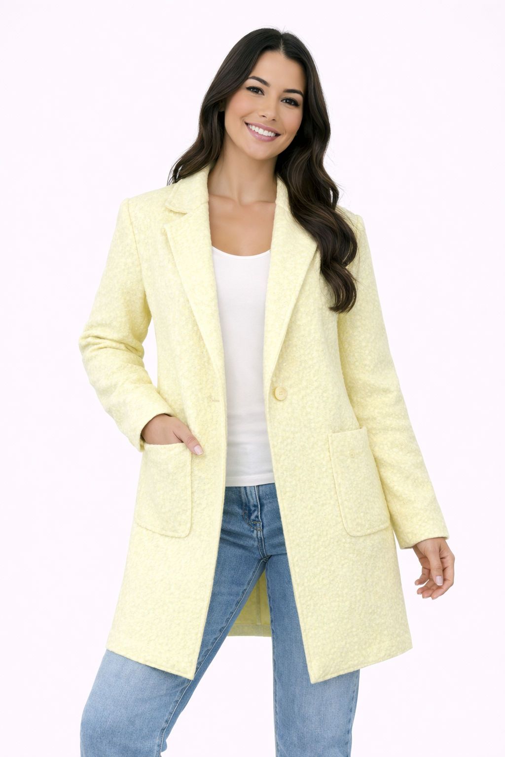 Abrigo Teddy Otoño Talla Única (38-46) Amarillo suave