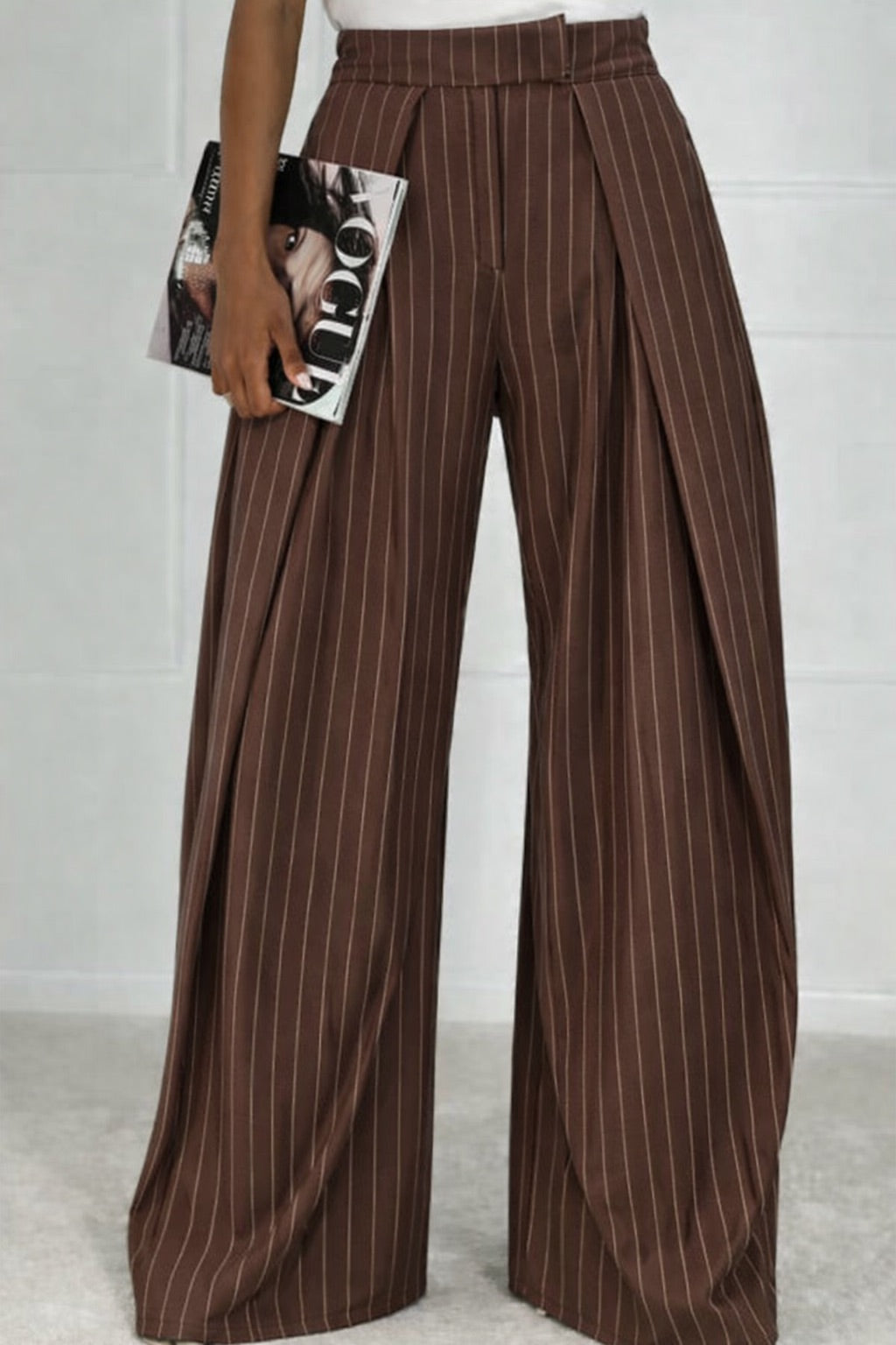 Pantalones ajustados a rayas con globos Marrón Beige