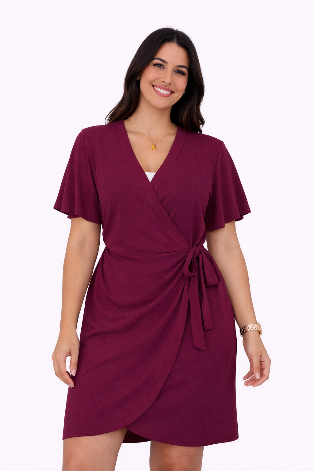 Vestido corto cruzado Milano Talla Única (38-44) Burdeos