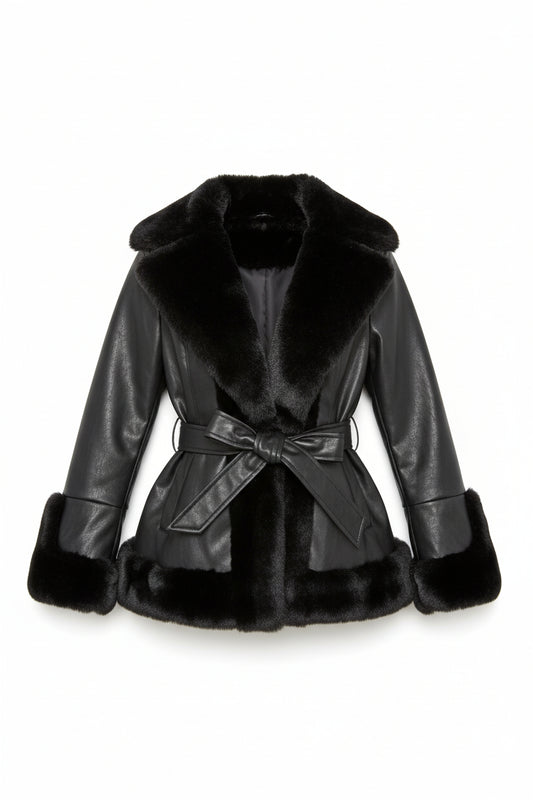 Chaqueta de cuero sintético negro