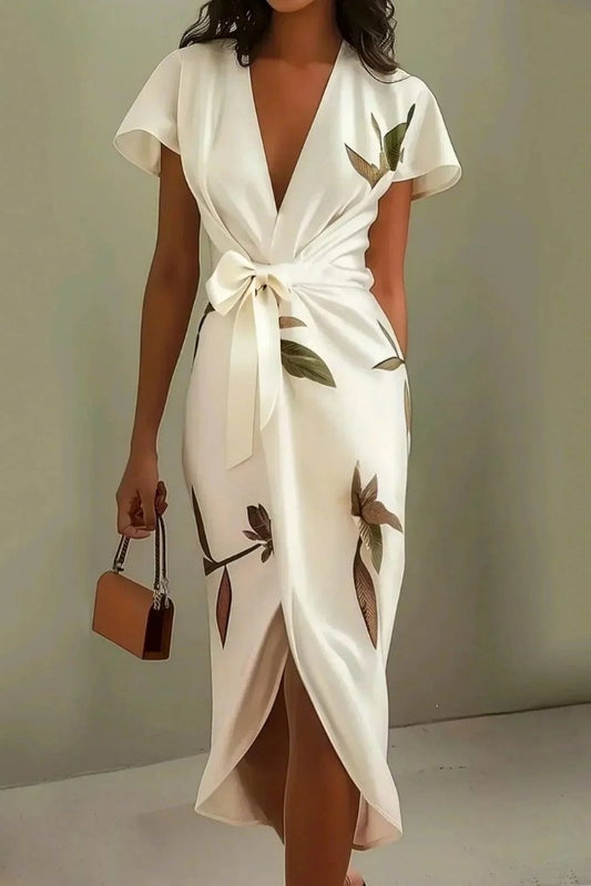 Ilyra – Frente cruzado de acabado pulido, vestido Blanco