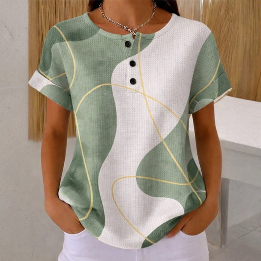 Tivara – con bloques de color en mezcla de algodón, blusa Verde